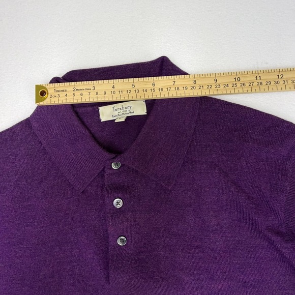 Turnbury 100% Extra Fine Merino Wool Polo Sweater Mens Large Plum Purple Knit - Picture 12 of 13